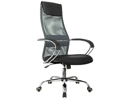 Кресло Helmi HL-E87 спинка сетка серая/экокожа, сиденье ткань черная, пластик, механизм качания