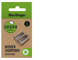 Точилка Berlingo 15036 деревянная "Green Series", 2 отверстия, в индивидуальной коробке, с европодвесом
