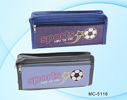 Пенал-косметичка MC-5116 "SPORT" материал-плотная ткань, цветной /ассорти/, внешний карманчик кожзам на молнии размер 21*9,5*4 см.