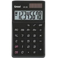Калькулятор Uniel карманный UK-38 8 разрядов, двойное питание, металлическая панель, 97х62х11 мм