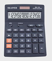 Калькулятор SKAINER SK-116 настольный, 16 разр., двойное питание, 140*176*45мм, черный