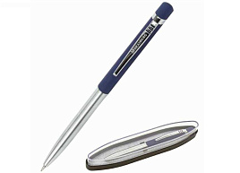 Ручка BRAUBERG 143487 шариковая Ottava, СИНЯЯ, корпус серебристый с синим, линия письма 0,5 мм
