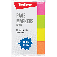 Закладки самоклеящиеся Berlingo LSz_41002 "Ultra Sticky", 20*50мм, 50л*4 неоновых цвета