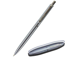 Ручка BRAUBERG 143474 шариковая Larghetto, СИНЯЯ, корпус серебристый с хромированными деталями, линия письма 0,5 мм