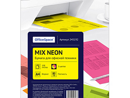 Бумага OfficeSpace neon mix 245192 А4, 80г/м2, 100л. (5 цветов)