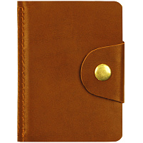 Визитница OfficeSpace 312567 карманная на кнопке, 10*7 см, 18 карманов, натуральная кожа, светло-коричневый