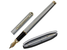 Ручка BRAUBERG 143469 перьевая "Maestro", СИНЯЯ, корпус серебристый с золотистыми деталями