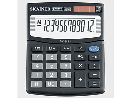 Калькулятор SKAINER SK-312II настольный, 12 разр., двойное питание, 100*124*32мм, черный (аналог SDC-812)