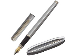 Ручка BRAUBERG 143475 перьевая "Larghetto", СИНЯЯ, корпус серебристый с хромированными деталями