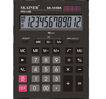 Калькулятор SKAINER SK-555BK настольный, 12 разр., двойное питание, 155*205*35мм, черный