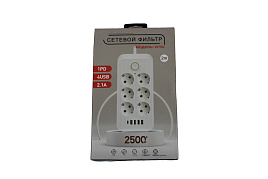 Сетевой фильтр 2м*6р+ USB 1075U белый