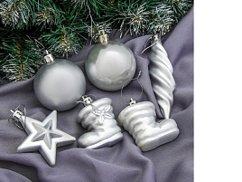Набор новогодних украшений 2122998 Глянец с сапожками серебро 32шт