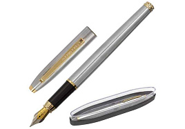 Ручка BRAUBERG 143464 перьевая "Brioso", СИНЯЯ, корпус серебристый с золотистыми деталями