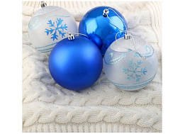 Набор шаров 10см 4192491 Снежный вальс синий и белый 4шт