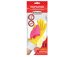 Перчатки резиновые Komfi х/б напыление р-р L прочные желтые