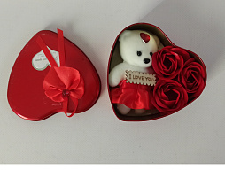 Набор подарочный Мыло Роза+Мишка в жестяном сердце , малый
