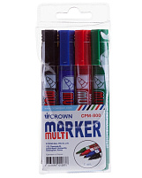 Набор маркеров Crown CPM-800/4 "Multi Marker" 4цв., пулевидный, 3мм, чехол с европодвесом