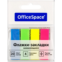 Закладки самоклеящиеся OfficeSpace PM_54064 45*12мм, 20л.*4 неоновых цвета, европодвес