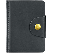 Визитница OfficeSpace 312563 карманная на кнопке, 10*7 см, 18 карманов, натуральная кожа, черный