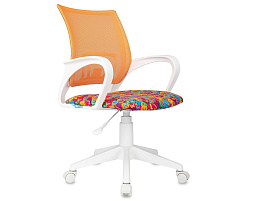 Кресло Helmi HL-K95 R (W695) "Airy", спинка сетка оранжевая/сиденье ткань с рисунком алфавит, пиастра, пластик белый