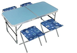 Комплект Стол Походный складной голубой джинс+4 стула ССТ-К2/4/9324