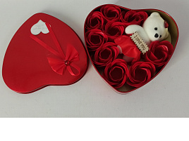 Набор подарочный Мыло Роза+Мишка в жестяном сердце , большой