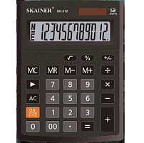 Калькулятор SKAINER SK-212 настольный, 12 разр., двойное питание, 103*137*31мм, черный