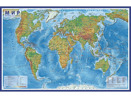 Карта Мира физическая Globen КН049 1:25млн., 1200*780мм, интерактивная, с ламинацией, в тубусе