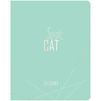 Дневник универс. DU48kh_42011 "Mint cat", иск. кожа, фольга, ляссе