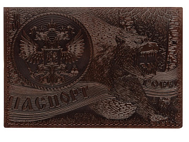 Обложка на паспорт OfficeSpace 339843 "Медведь", кожа, тиснение, коричневая