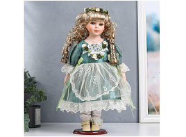 Кукла коллекционная 6260933 керамика Зоя в зеленом платье с кружевом 40см