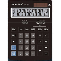 Калькулятор SKAINER SK-500 настольный, 12 разр., двойное питание, 123*171*31мм, черный