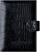 Обложка на паспорт OfficeSpace 222066 черная, крокодил, иск.кожа+изолон, с кнопкой, с подкладом