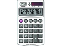 Калькулятор Uniel карманный UK-36 8 разрядов, часы, двойное питание, металлическая панель, 117х70х11