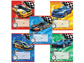 Тетрадь 12л. кос. линия 12Т5В6 "Спортивные авто" (микс в спайке), обложка картон