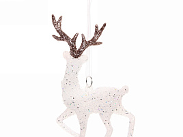 Подвеска пластик Олень белый блеск 14см 916-0114