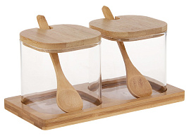 Набор банок для сыпучих стекло 2пр. с ложкой бамбук 828-006/4882