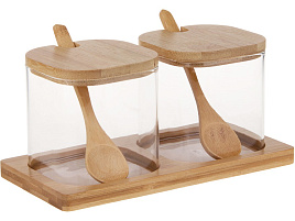 Набор банок для сыпучих стекло 2пр. с ложкой бамбук 828-006/4882