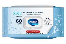 Влажные полотенца Aura Family 60шт.антибактериальные с крышкой