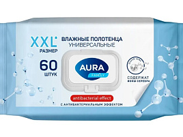 Влажные полотенца Aura Family 60шт.антибактериальные с крышкой