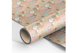 Бумага упаковочная MESHU К100_41061 крафт 70*100см, "Cute clouds", 70г/м2