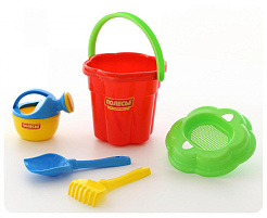 Песочный набор №280 4825 Ведро, ситечко, лопатка, грабли,лейка