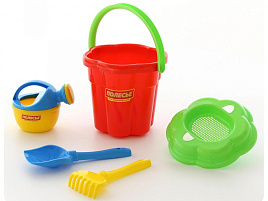 Песочный набор №280 4825 Ведро, ситечко, лопатка, грабли,лейка