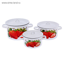 Набор кастрюль эмаль 3пр (1,5+2,9+4,5л) Клубника сад. Северсталь 1с33