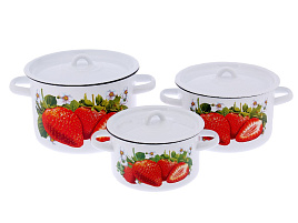 Набор кастрюль эмаль 3пр (1,5+2,9+4,5л) Клубника сад. Северсталь 1с33