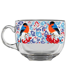НГ Кружка стекло 480мл 2027-Д Снегири на рябине