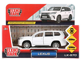 Машина металлическая LX570-WH LEXUS LX-570 длина 12 см, двери, багаж, инерц, белый, кор.