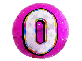 Шар надувной Ф18 Круг Розовый Цифра 0 45см Ч18190