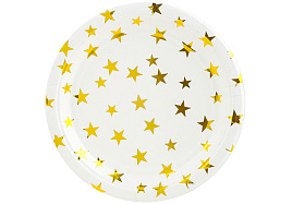 Тарелка бумажная 23см 625013 Золотые звезды белый/золото 6шт