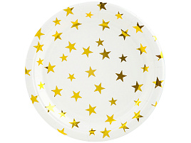 Тарелка бумажная 23см 625013 Золотые звезды белый/золото 6шт